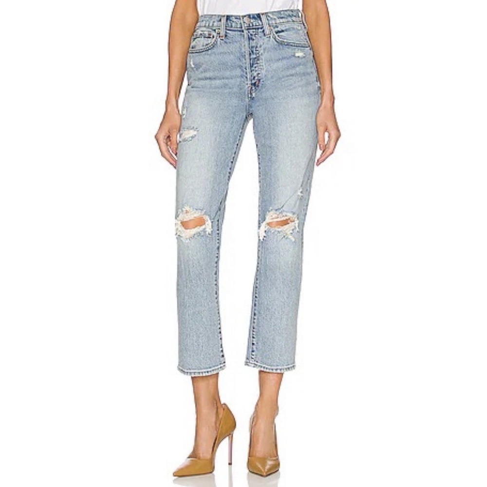 Pistola Charlie High Rise Straight Jeans Distressed Denim ButtonFly LightWash 27